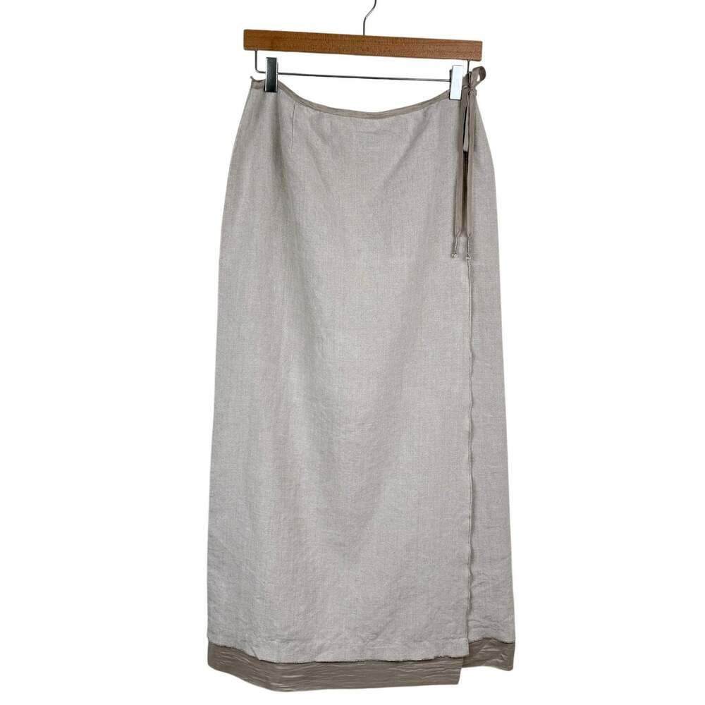 Vintage 90s Y2K Dana Buchman Intuition Linen Wrap Maxi Skirt XL Beige Minimalist